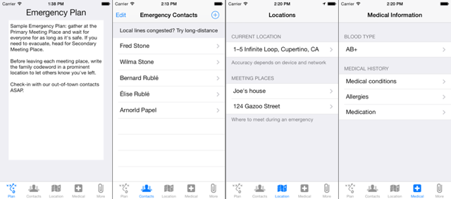 A digital emergency plan card: Emergency Plan for iPhone