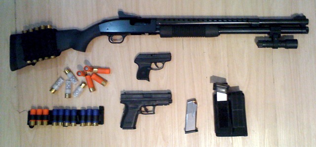 Shotgun and pistol with ammunition